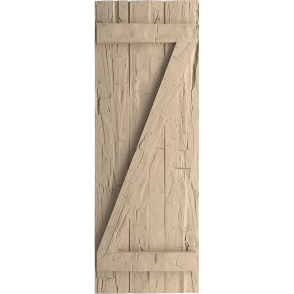 Rustic Three Board Joined Board-n-Batten Hand Hewn Faux Wood Shutters W/Z-Board, 16 1/2W X 50H